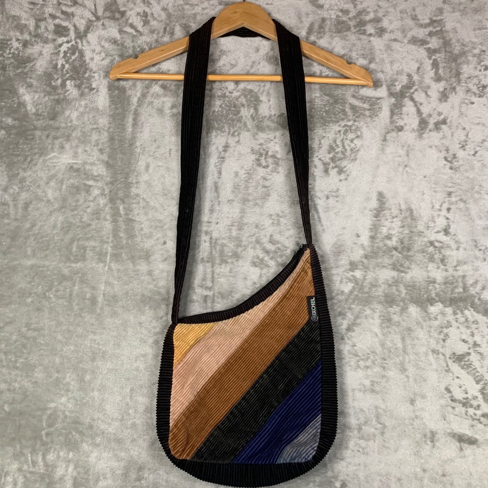 IXCHEL Corduroy Crossbody Bag Multicolor Stripe Boho Ribbed Cotton Zip Earthy